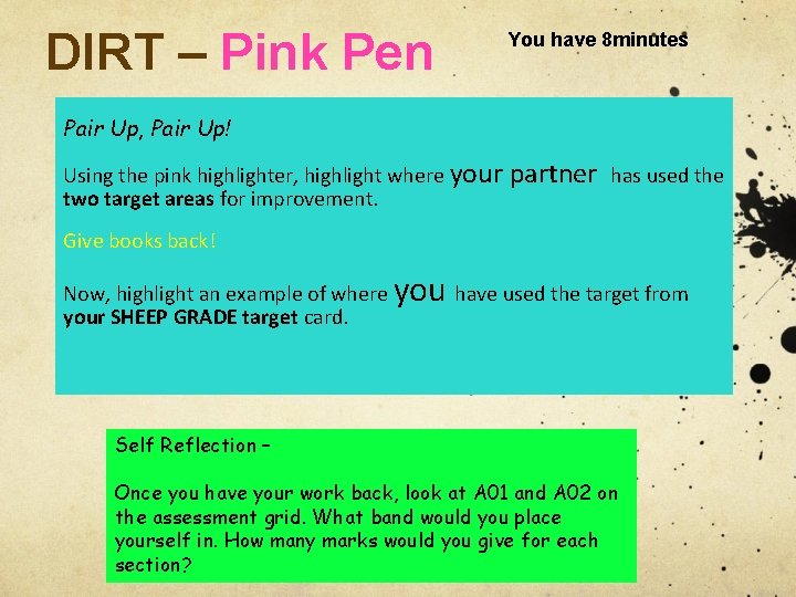 DIRT – Pink Pen You have 8 minutes Pair Up, Pair Up! Using the