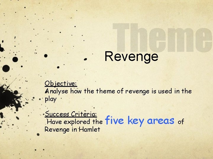 Revenge Objective: Analyse how theme of revenge is used in the play Success Criteria: