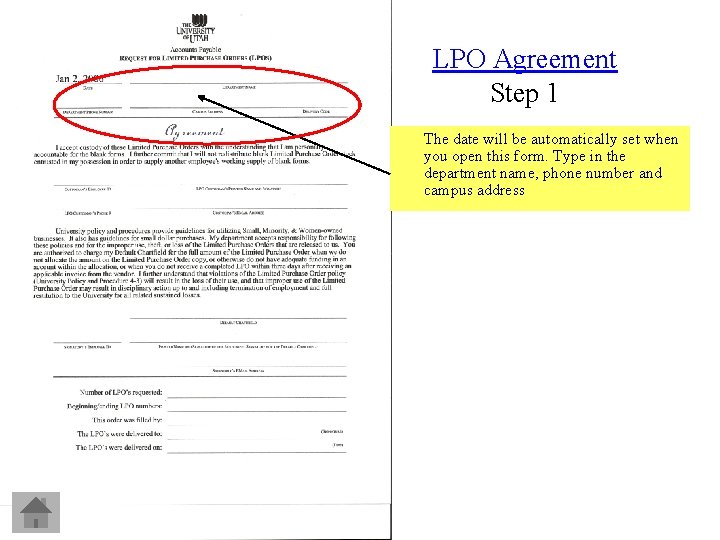 LPO Agreement Step 1 The date will be automatically set when you open this