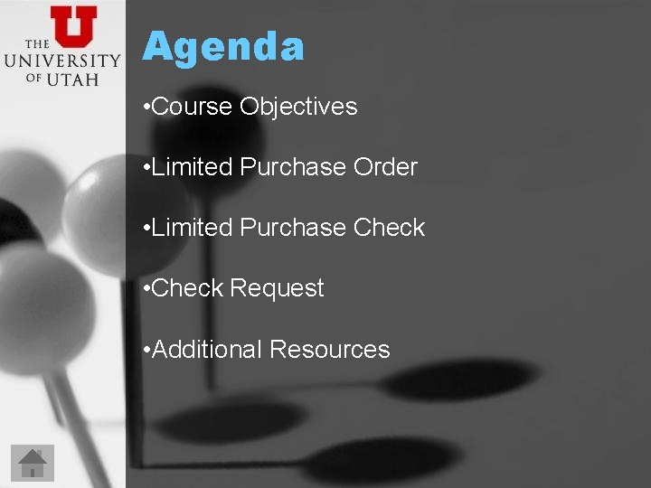 Agenda • Course Objectives • Limited Purchase Order • Limited Purchase Check • Check