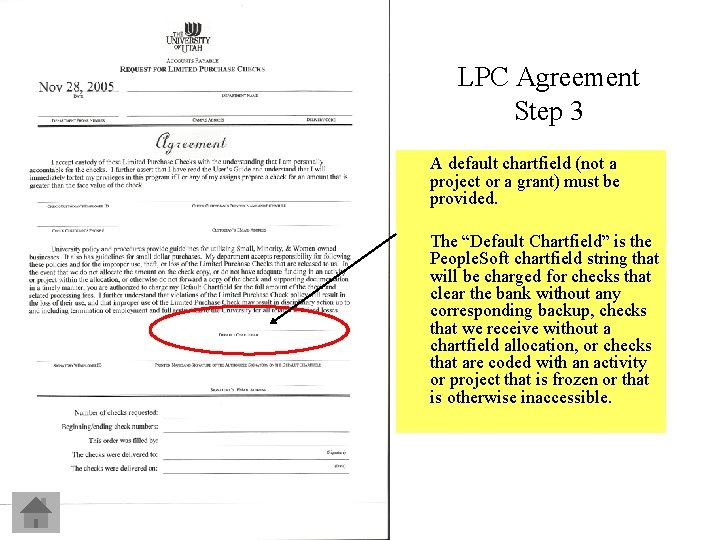 LPC Agreement Step 3 A default chartfield (not a project or a grant) must