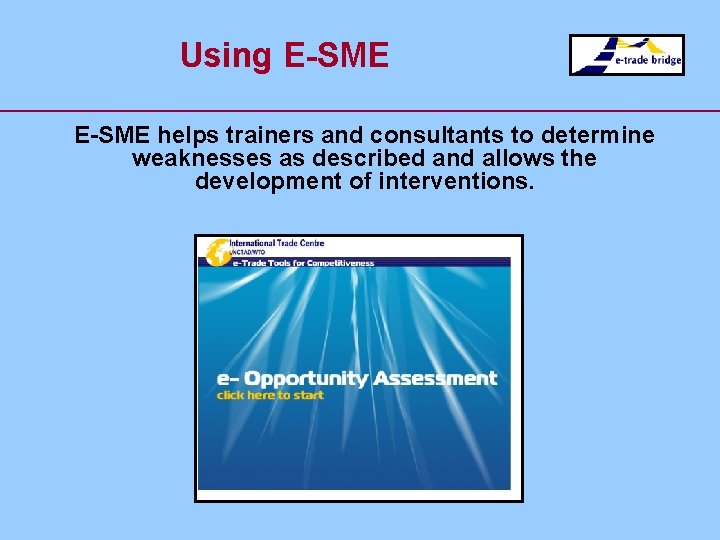 Using E-SME helps trainers and consultants to determine weaknesses as described and allows the