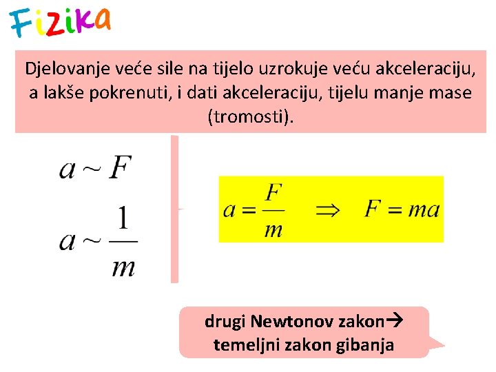 Djelovanje veće sile na tijelo uzrokuje veću akceleraciju, a lakše pokrenuti, i dati akceleraciju,