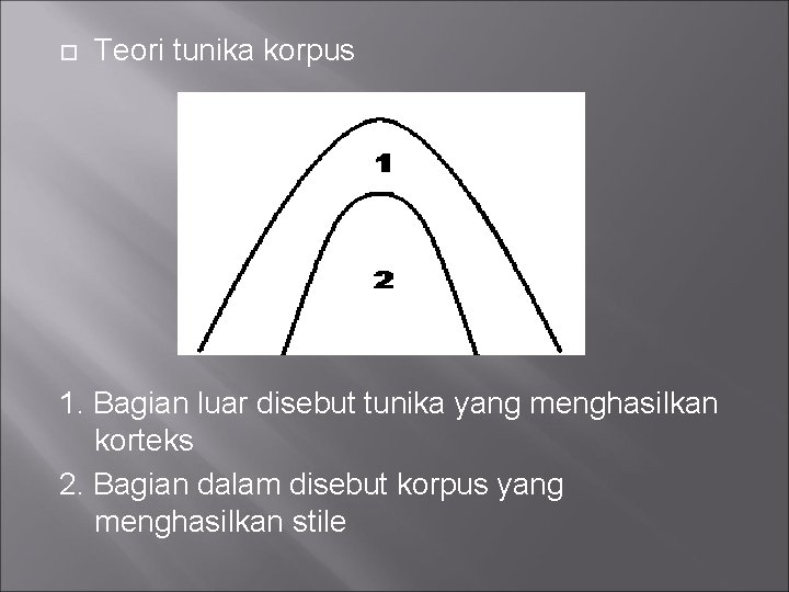 Teori tunika korpus 1. Bagian luar disebut tunika yang menghasilkan korteks 2. Bagian