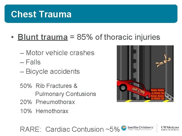 Chest Trauma • Blunt trauma = 85% of thoracic injuries – Motor vehicle crashes Chest Trauma • Blunt trauma = 85% of thoracic injuries – Motor vehicle crashes