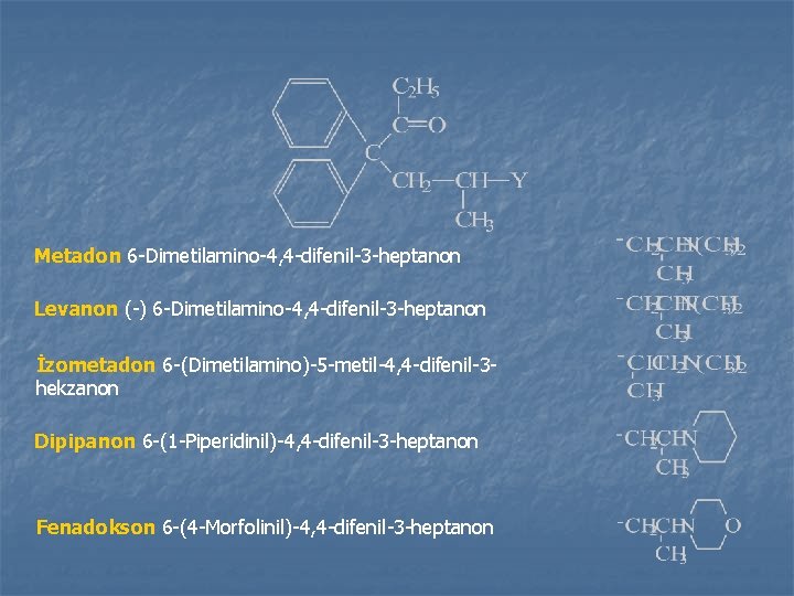 Metadon 6 -Dimetilamino-4, 4 -difenil-3 -heptanon Levanon (-) 6 -Dimetilamino-4, 4 -difenil-3 -heptanon İzometadon