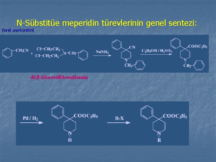 N-Sübstitüe meperidin türevlerinin genel sentezi: fenil asetonitril di( -kloroetil)benzilamin 