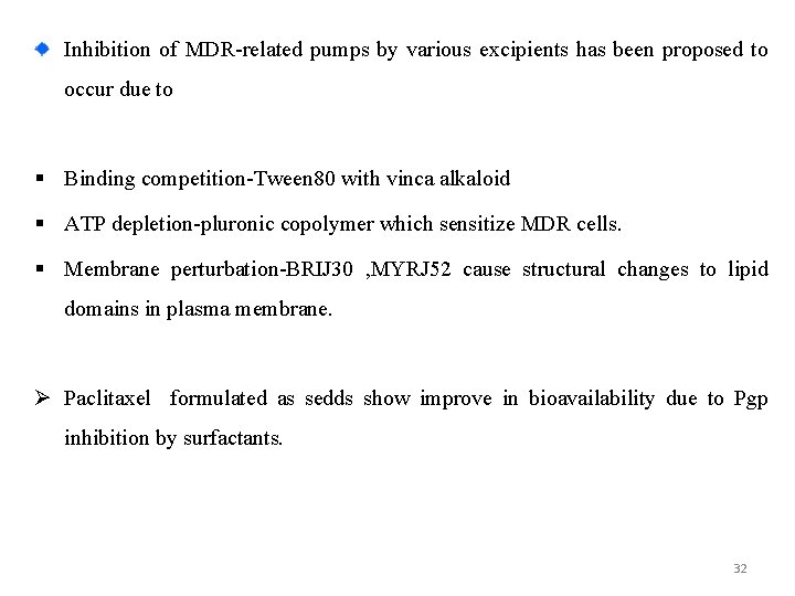 Inhibition of MDR-related pumps by various excipients has been proposed to occur due to