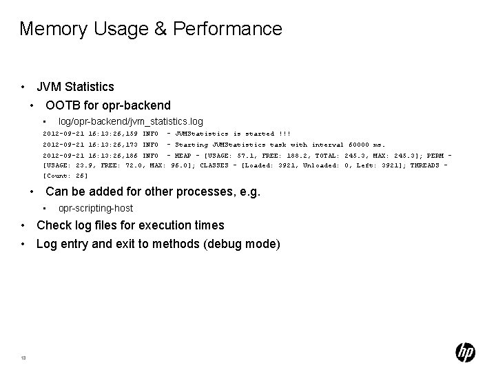 Memory Usage & Performance • JVM Statistics • OOTB for opr-backend • log/opr-backend/jvm_statistics. log