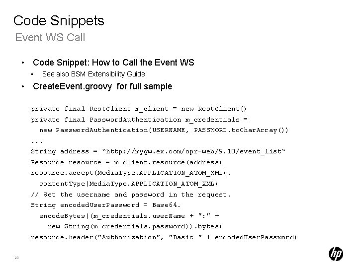 Code Snippets Event WS Call • Code Snippet: How to Call the Event WS