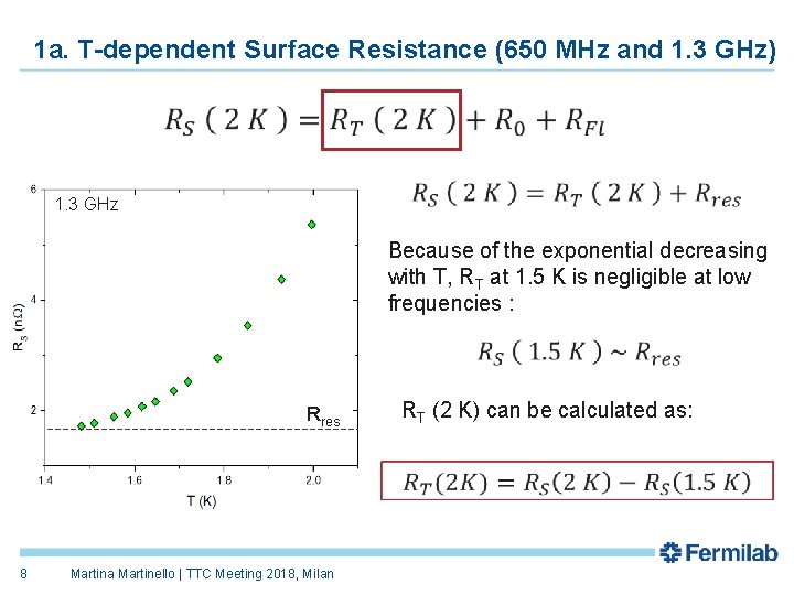 1 a. T-dependent Surface Resistance (650 MHz and 1. 3 GHz) 1. 3 GHz