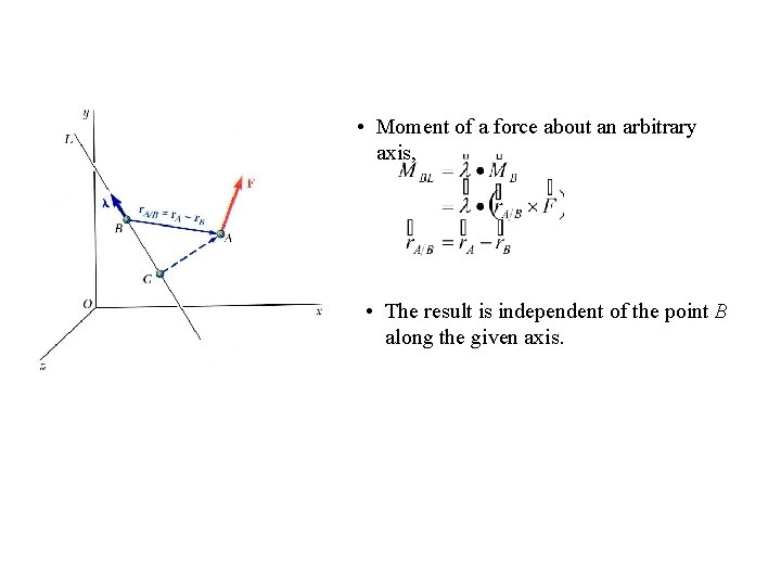  • Moment of a force about an arbitrary axis, • The result is