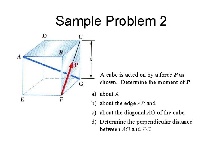 Sample Problem 2 A cube is acted on by a force P as shown.