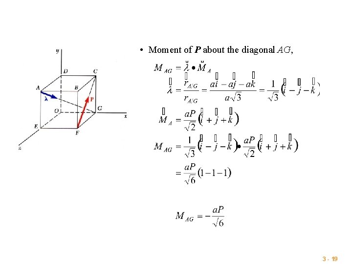  • Moment of P about the diagonal AG, 3 - 19 