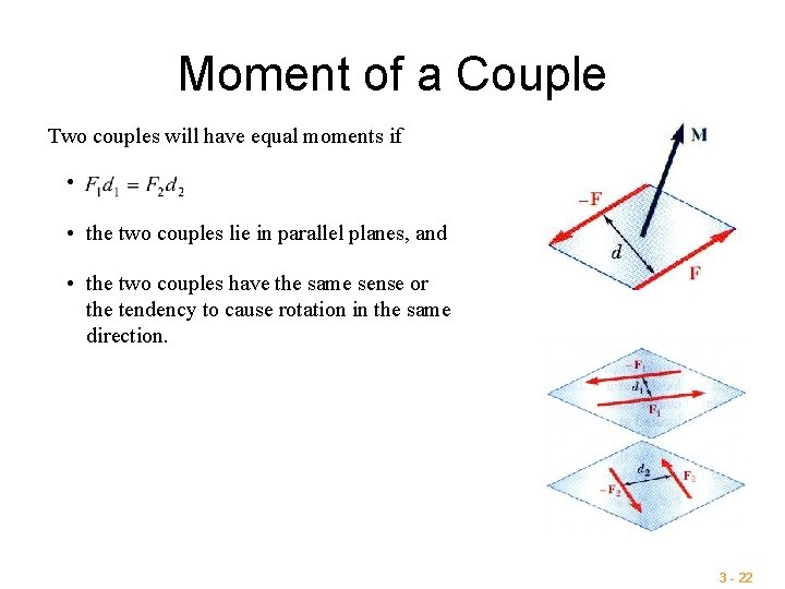 Moment of a Couple Two couples will have equal moments if • • the