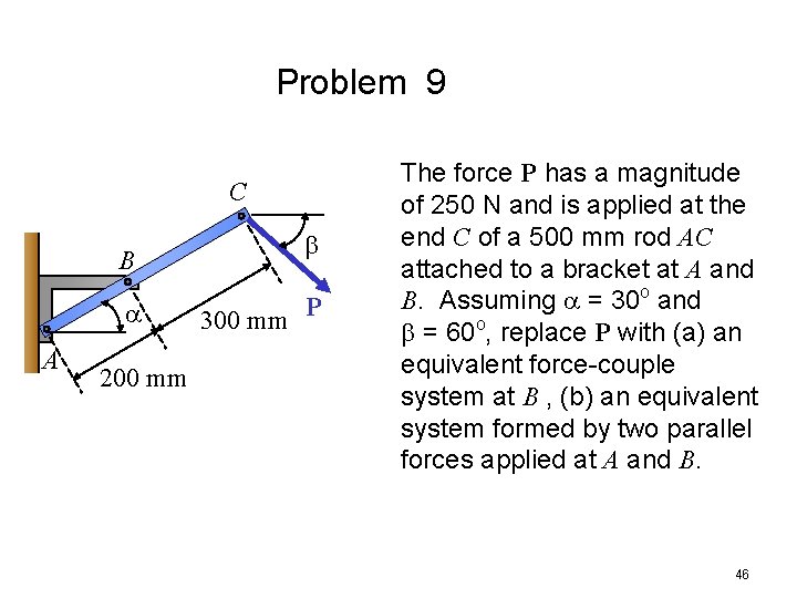 Problem 9 C B a A 200 mm b 300 mm P The force