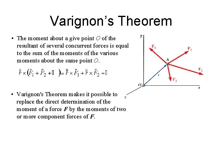 Varignon’s Theorem • The moment about a give point O of the resultant of