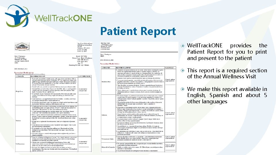 Patient Report Well. Track. ONE provides the Patient Report for you to print and