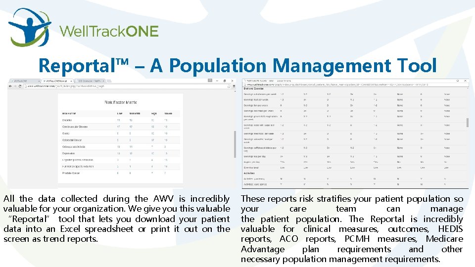 Reportal™ – A Population Management Tool All the data collected during the AWV is