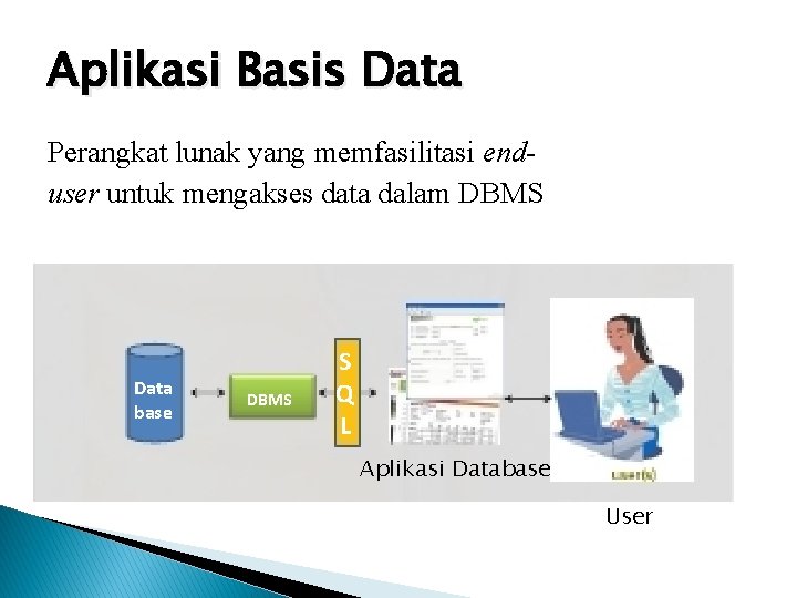 Aplikasi Basis Data Perangkat lunak yang memfasilitasi enduser untuk mengakses data dalam DBMS Data