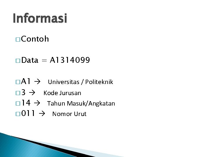 Informasi � Contoh � Data � A 1 � 3 Universitas / Politeknik Kode