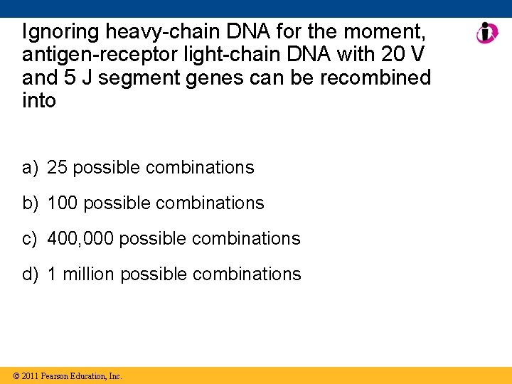 Ignoring heavy-chain DNA for the moment, antigen-receptor light-chain DNA with 20 V and 5