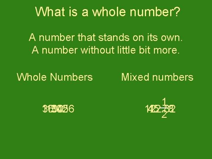 What is a whole number? A number that stands on its own. A number