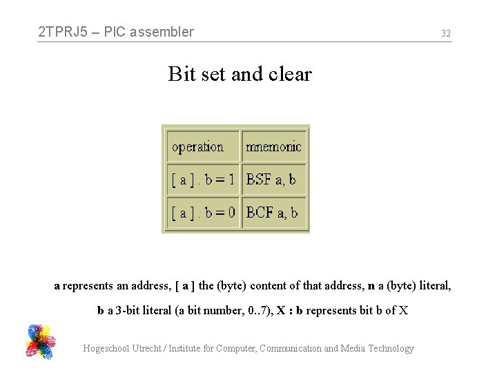 2 TPRJ 5 – PIC assembler 32 Bit set and clear a represents an