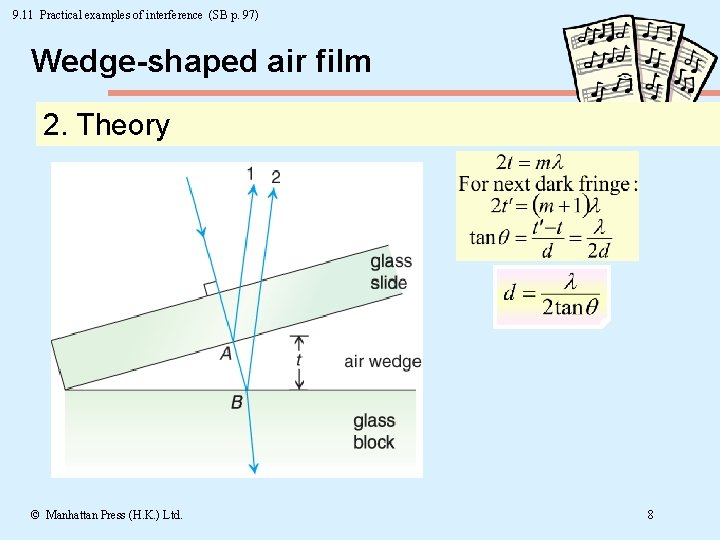 9. 11 Practical examples of interference (SB p. 97) Wedge-shaped air film 2. Theory