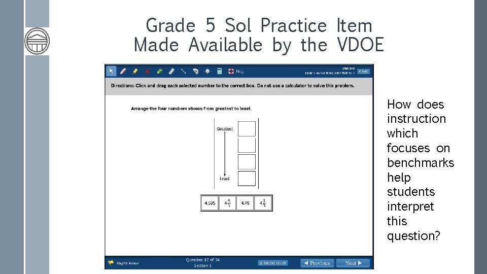 Grade 5 Sol Practice Item Made Available by the VDOE How does instruction which