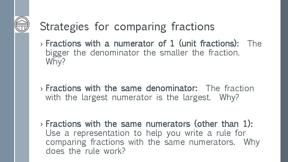 Strategies for comparing fractions › Fractions with a numerator of 1 (unit fractions): The