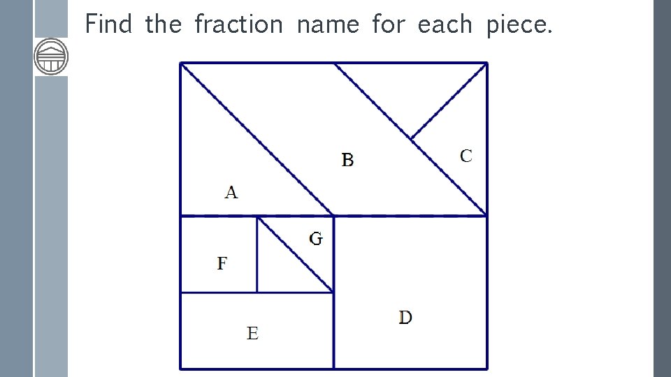 Find the fraction name for each piece. 