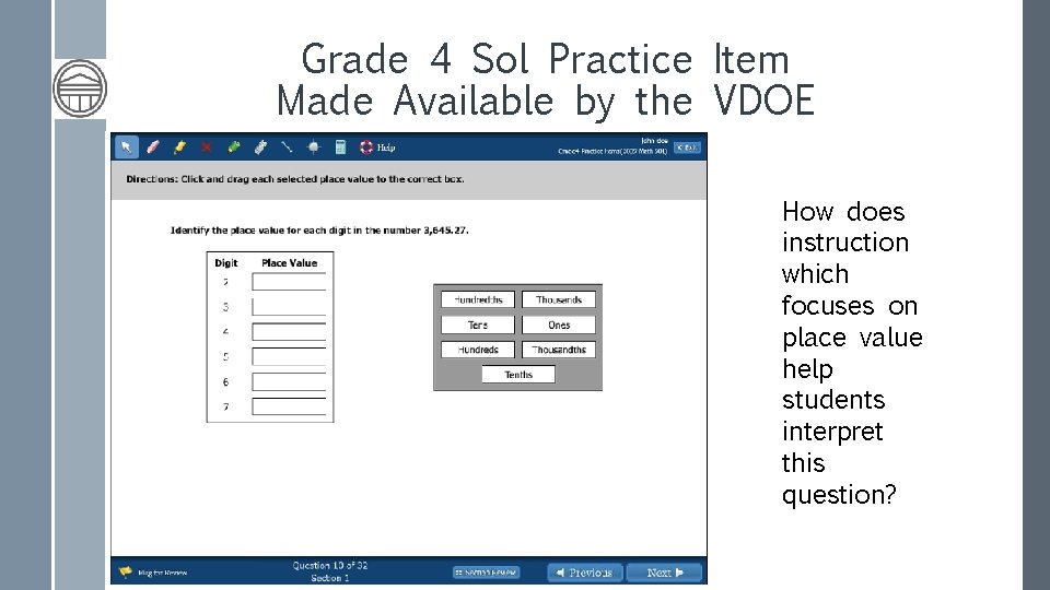 Grade 4 Sol Practice Item Made Available by the VDOE How does instruction which