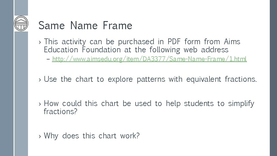 Same Name Frame › This activity can be purchased in PDF form from Aims