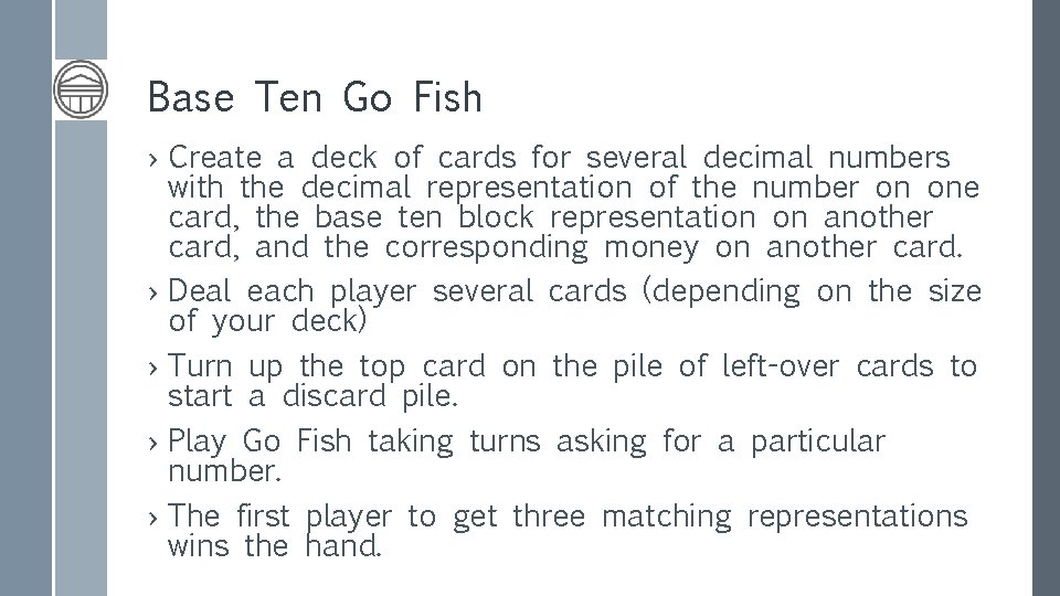 Base Ten Go Fish › Create a deck of cards for several decimal numbers