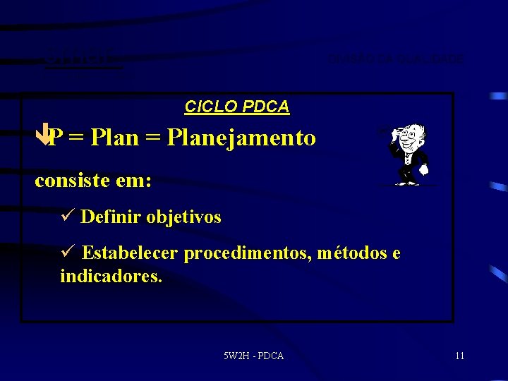 smar DIVISÃO DA QUALIDADE FIRST IN FIELDBUS CICLO PDCA êP = Planejamento consiste em: