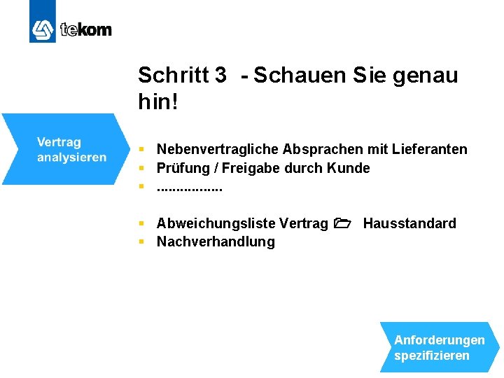 Schritt 3 - Schauen Sie genau hin! § Nebenvertragliche Absprachen mit Lieferanten § Prüfung