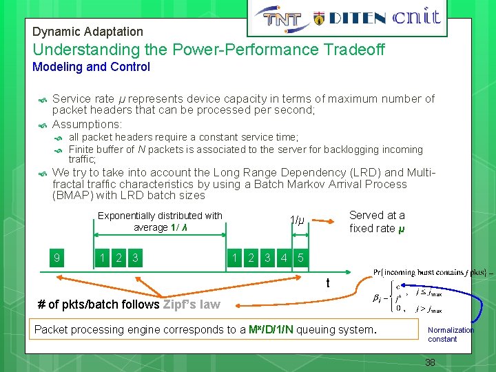 Dynamic Adaptation 38 Understanding the Power-Performance Tradeoff Modeling and Control Service rate µ represents