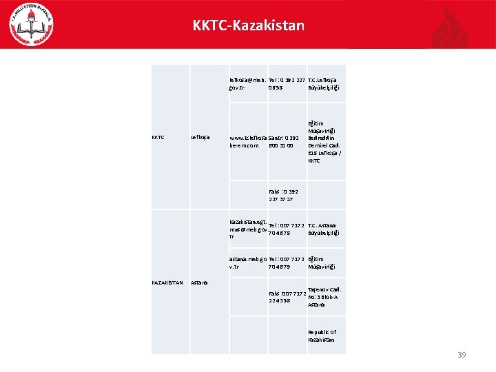 KKTC-Kazakistan lefkosa@meb. Tel : 0 392 227 T. C. Lefkoşa gov. tr 06 58