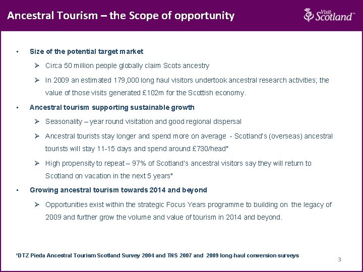 Ancestral Tourism – the Scope of opportunity • Size of the potential target market