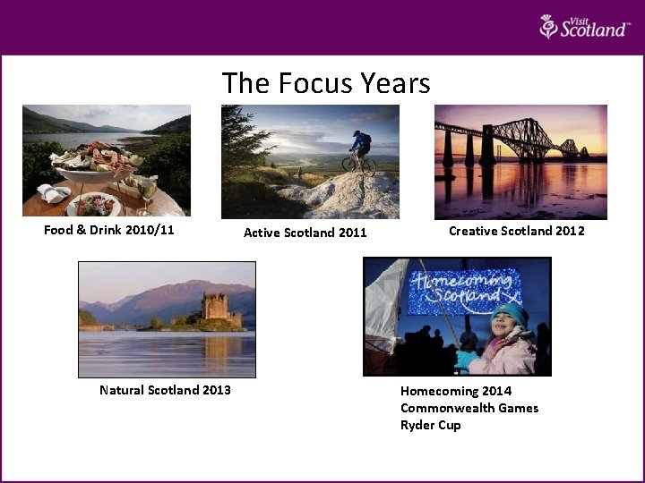 The Focus Years Food & Drink 2010/11 Natural Scotland 2013 Active Scotland 2011 Creative