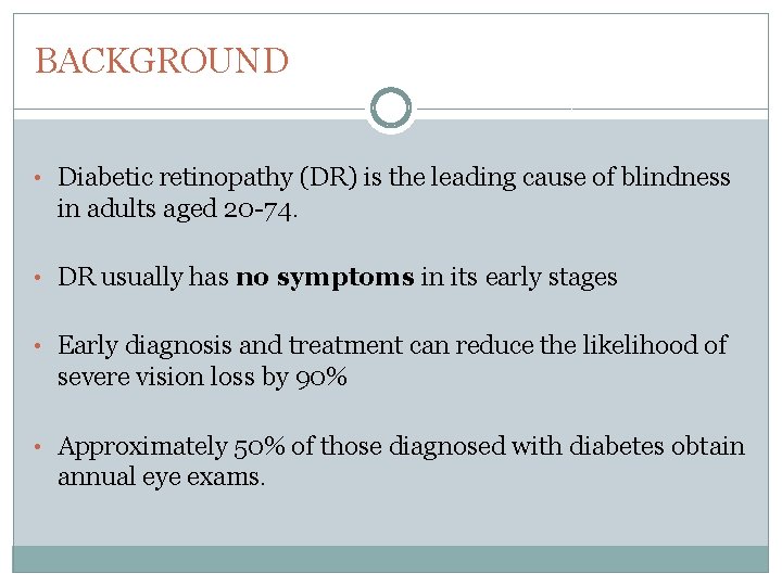 BACKGROUND • Diabetic retinopathy (DR) is the leading cause of blindness in adults aged
