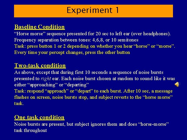 Experiment 1 Baseline Condition “Horse morse” sequence presented for 20 sec to left ear