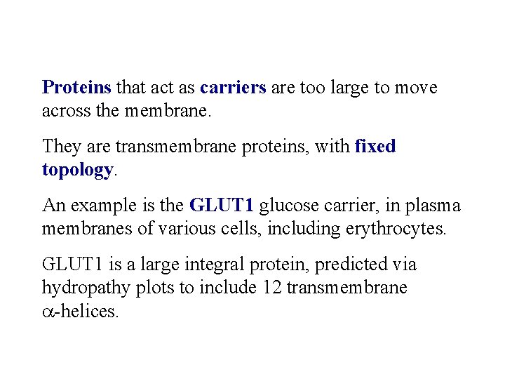 Proteins that act as carriers are too large to move across the membrane. They