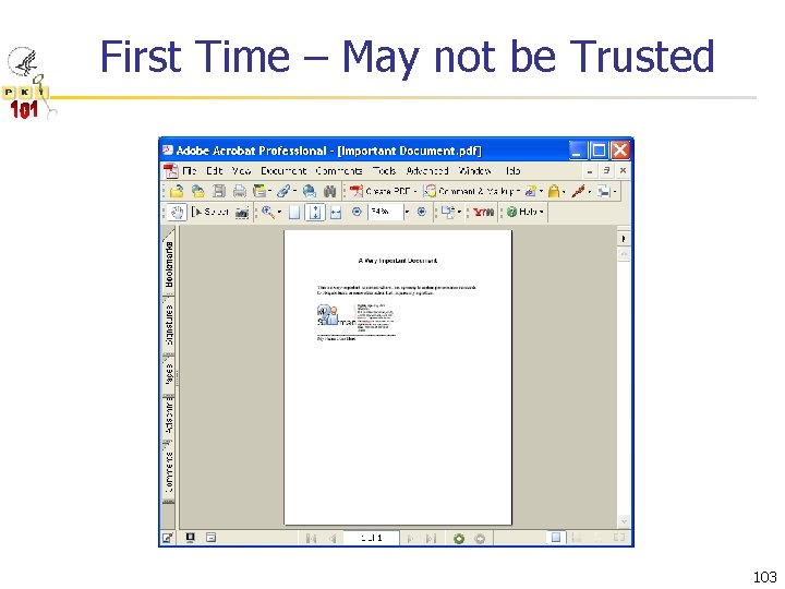 First Time – May not be Trusted 103 