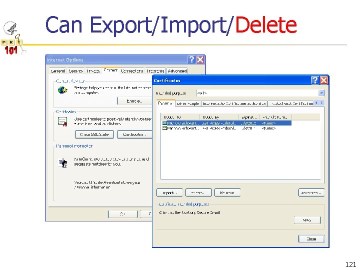 Can Export/Import/Delete 121 