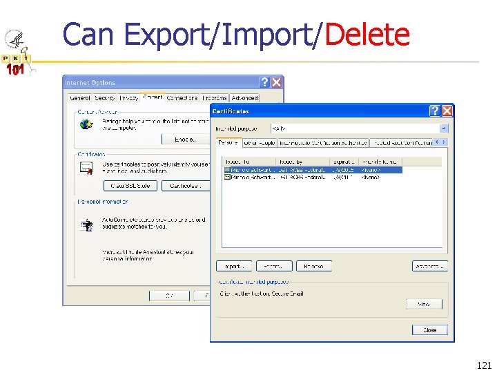 Can Export/Import/Delete 121 