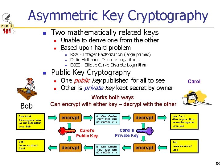 Asymmetric Key Cryptography n Two mathematically related keys n n Unable to derive one