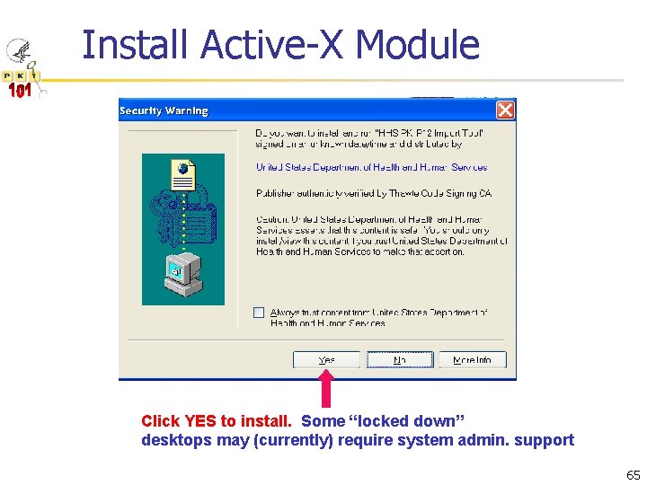 Install Active-X Module Click YES to install. Some “locked down” desktops may (currently) require