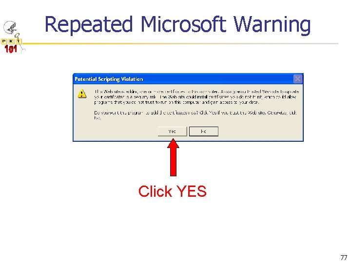 Repeated Microsoft Warning Click YES 77 